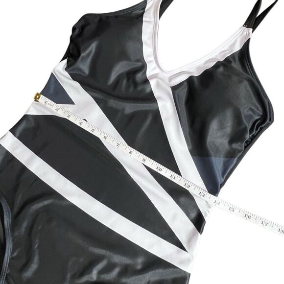 One piece swimsuit Black White V Neck Adjustable Straps Size Medium - Picture 12 of 16